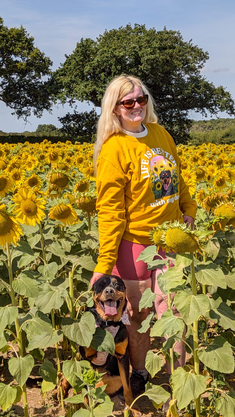 Customer photo review of Personalised Sunflower Sweatshirt (Front Print) | Life is Better With My Dog