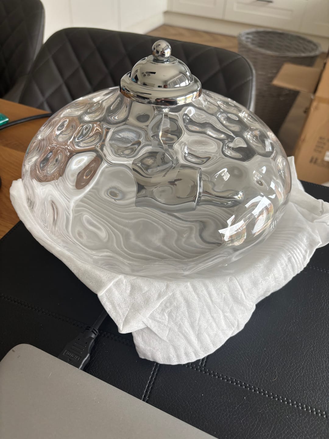Customer photo review of Hammered Glass Bowl Ceiling Light in Chrome