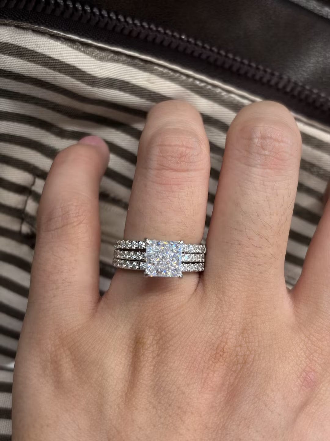 Customer photo review of S925 3PC 2.0Ct Princess Cut Wedding Ring For Her With Two Classic Wedding Bands