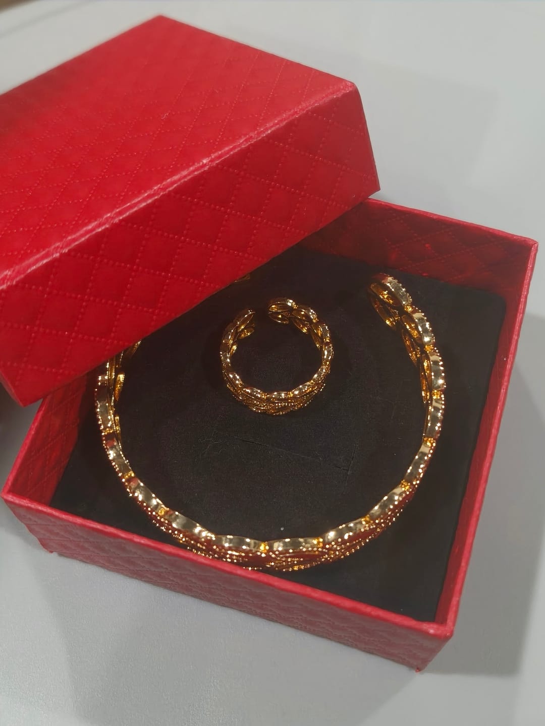 Customer photo review of HilalHaven "Golden Harvest" Wheat Leaf Bracelet & Ring Set — Polished Brass