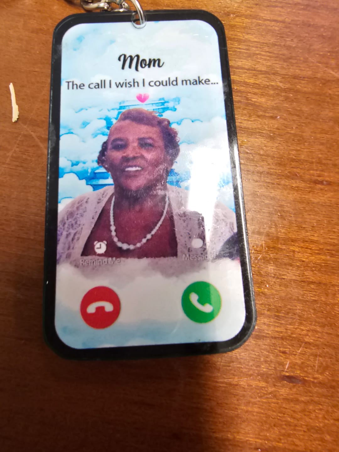 Customer photo review of The Call I Wish I Could Take Memorial Sympathy Gift Remembrance Keepsake Photo Personalized Acrylic Keychain
