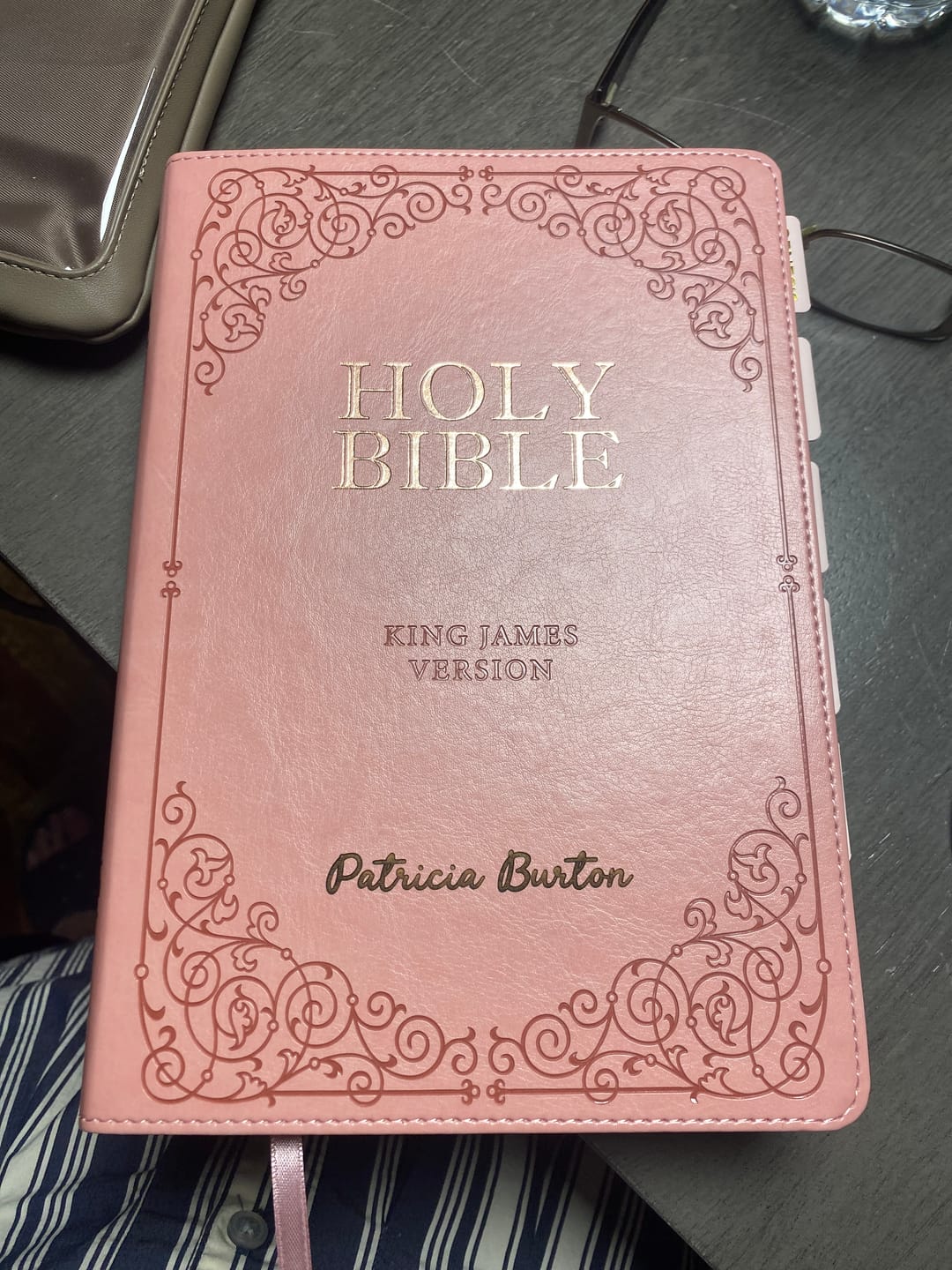 Customer photo review of Pink KJV Bible with Engraving and Tab Options