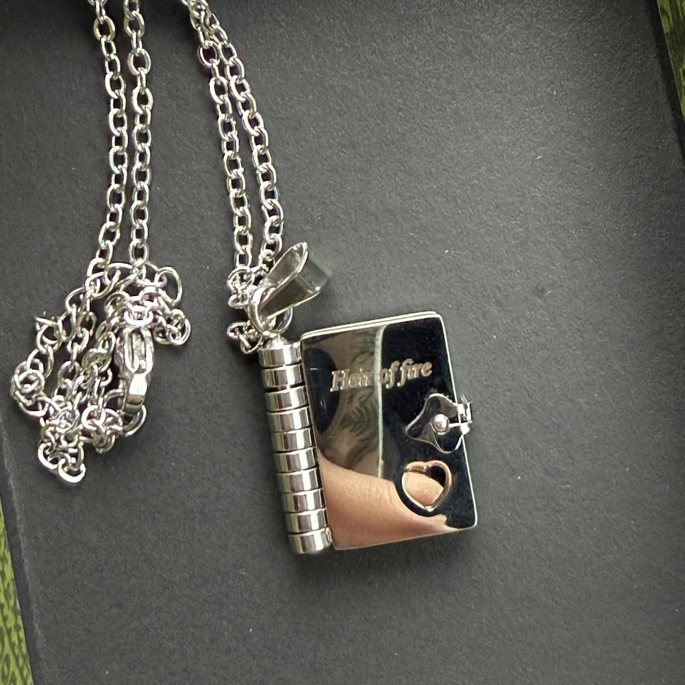 Customer photo review of Book Necklace - Personalized Opening Book Pendant Necklace