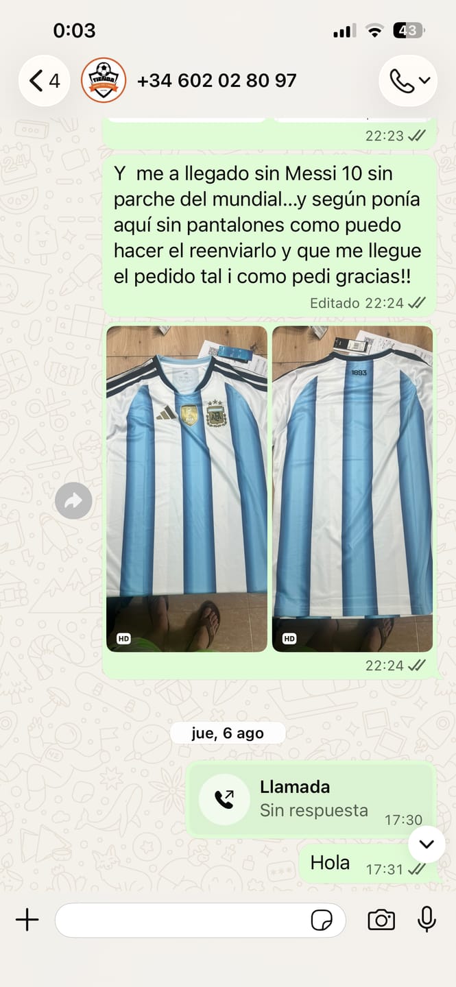 Customer photo review of CAMISETA ARGENTINA Home 26/27 - CON PARCHE DE CAMPEÓN DE LA COPA DEL MUNDO