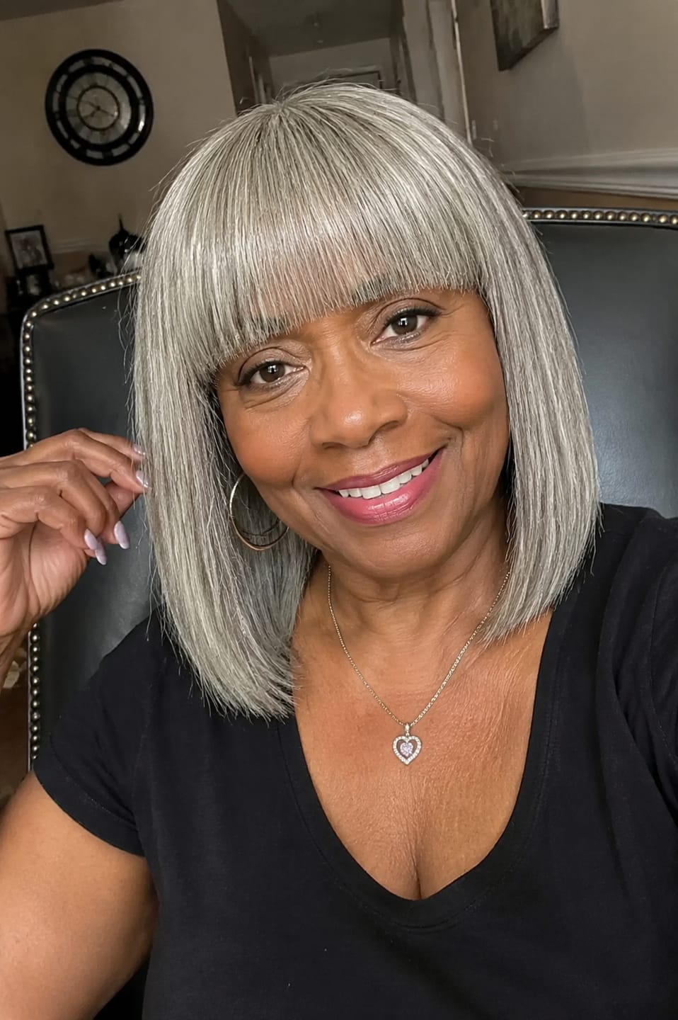Customer photo review of Luvwin Salt And Pepper Full Machine Made Bang Wig With Small Lace