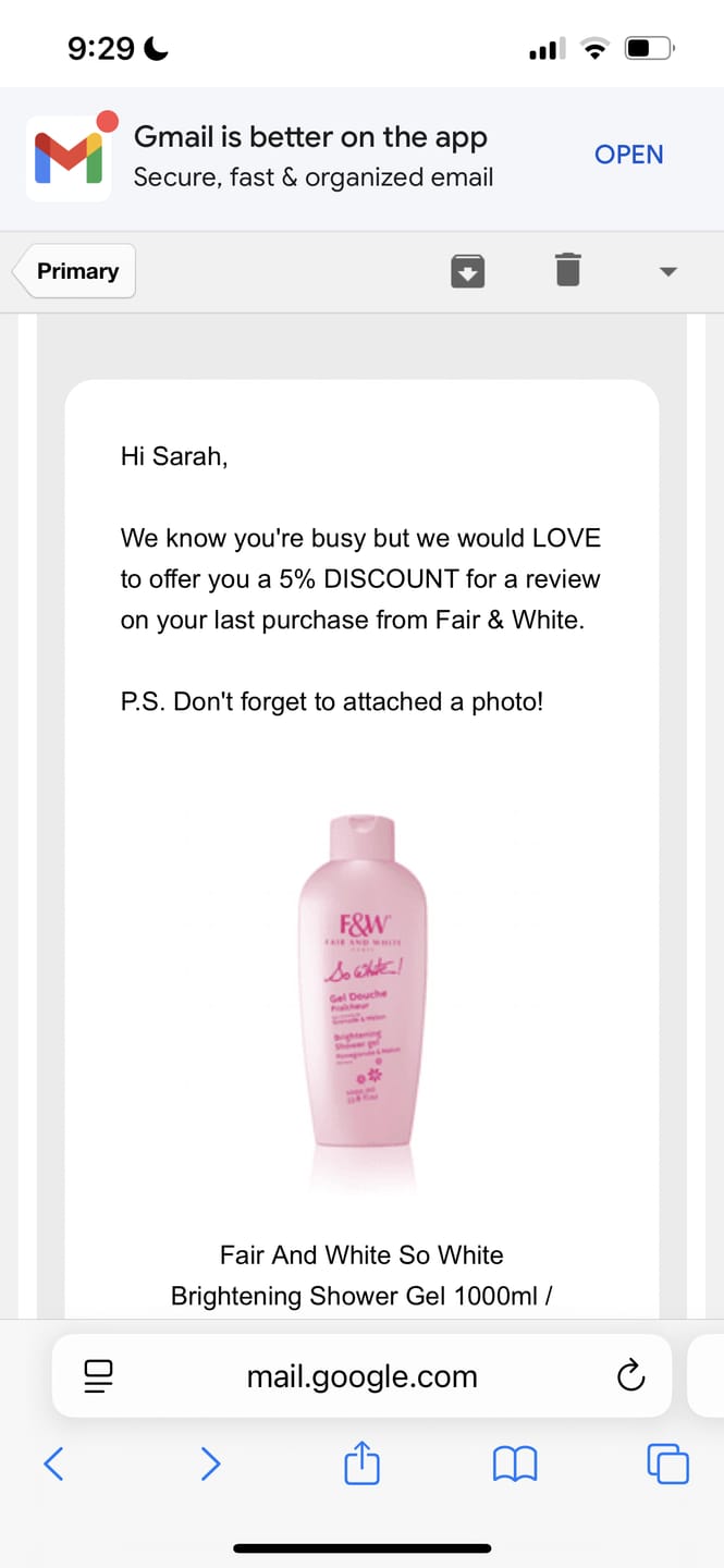 Customer photo review of So White Brightening Shower Gel 1000ml