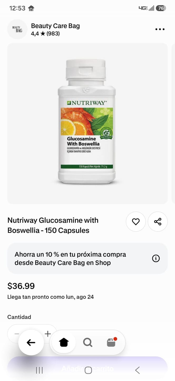 Customer photo review of Nutriway Glucosamine with Boswellia - 150 Capsules