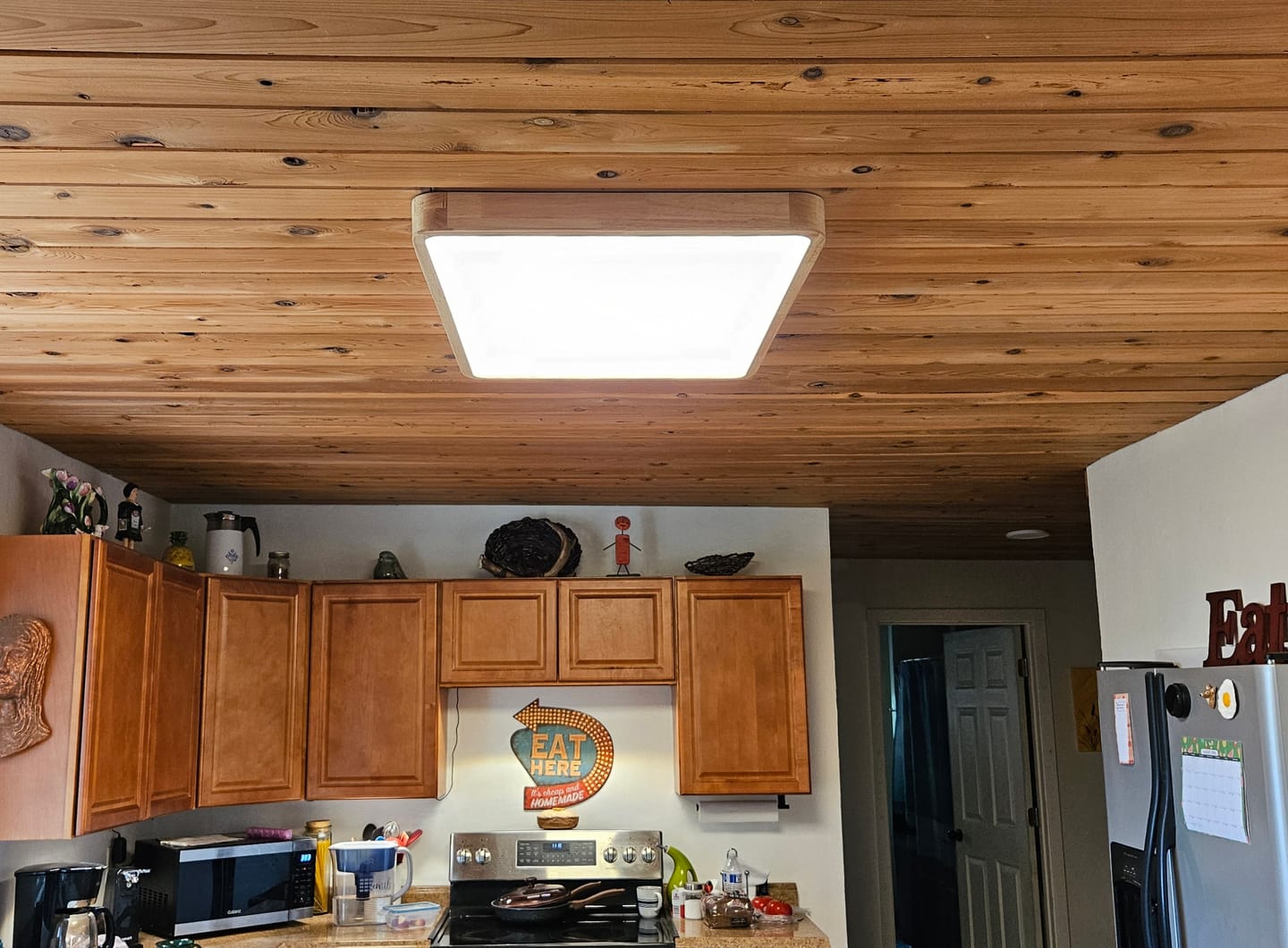 Customer photo review of Rectangle Wooden Dimmable LED Flush Mount Ceiling Light