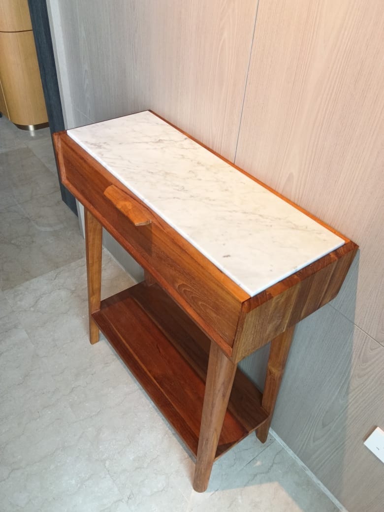 Customer photo review of Teak Wood & Marble Console Table