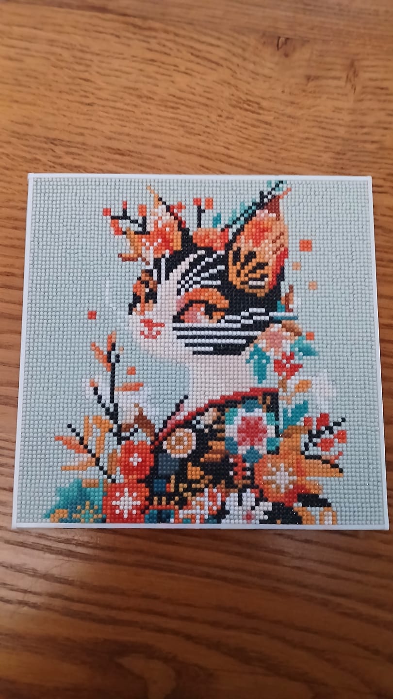 Customer photo review of Mini Diamond Painting 25x25cm - Chat Floral en Kimono