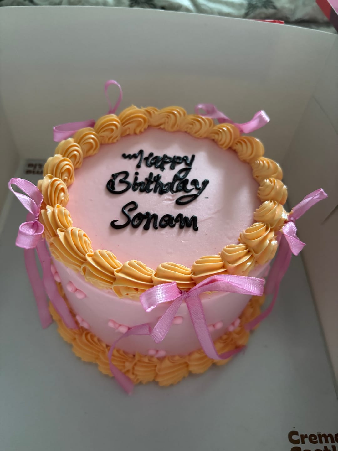 Customer photo review of Peach Ribbon Cake
