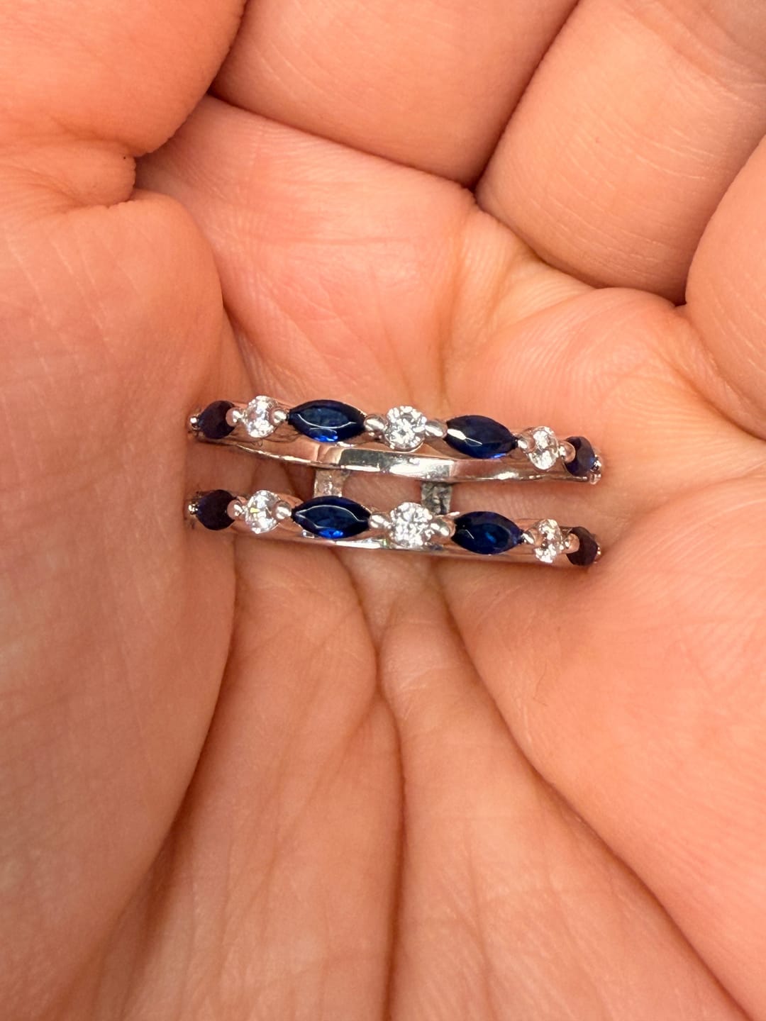 Customer photo review of S925 1.0Ct Blue & White Stone Unique Insert Wedding Band Engagement Ring Enhancer