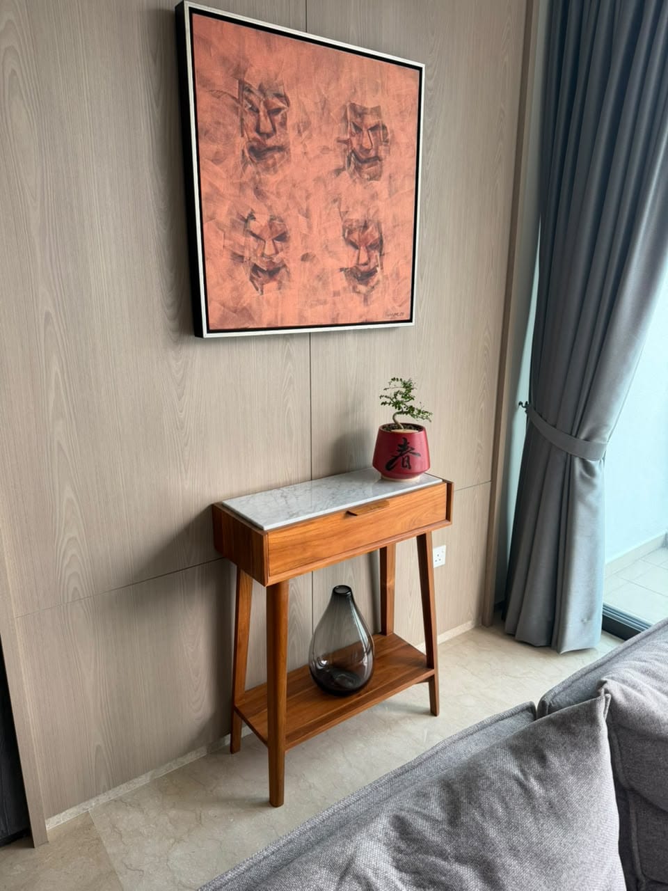 Customer photo review of Teak Wood & Marble Console Table