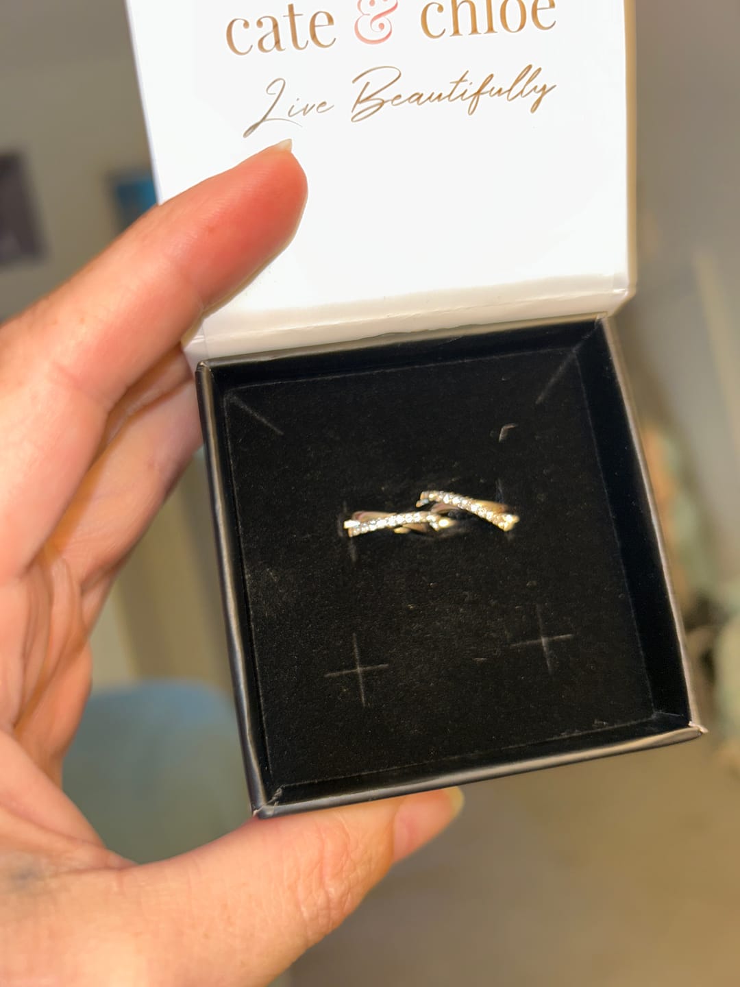 Customer photo review of Amaya 18k White Gold Plated 16mm Twisted Hoop Earrings with Swarovski Crystals