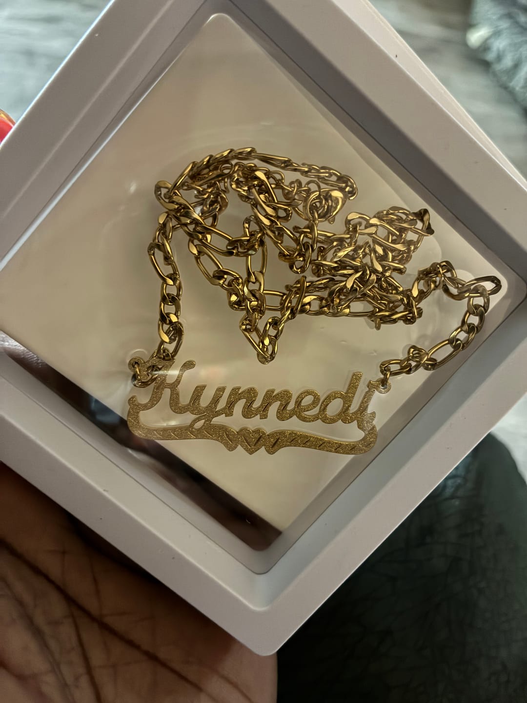 Customer photo review of Diamond Cut Heart Name Necklace