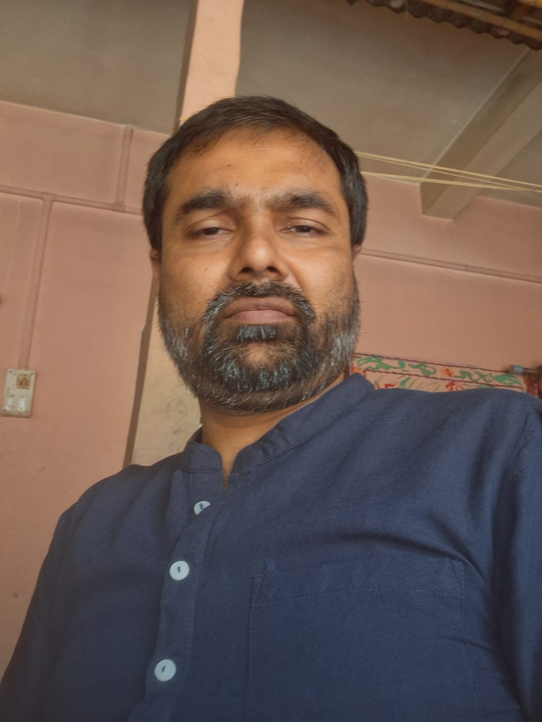 Customer photo review of Men Flowy Linen Half Sleeve Navy Blue Kurta