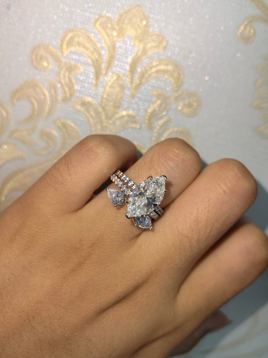 Customer photo review of S925 4.0Ct Marquise Cut Insert Wedding Ring Set For Women Stackable Ring Set In Sterling Silver