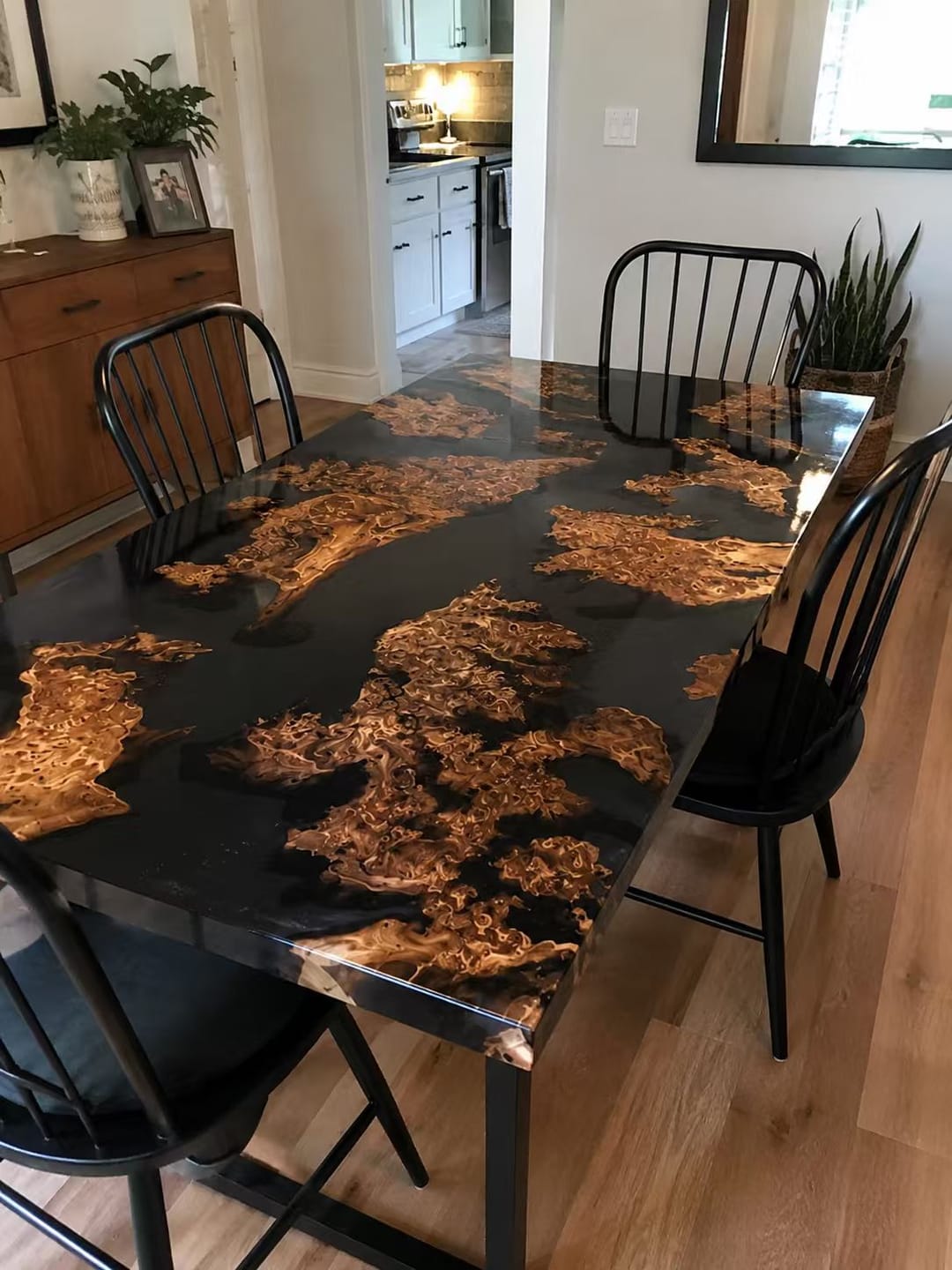 Customer photo review of Olive Wood Ocean Blue Epoxy Resin River Dining Table