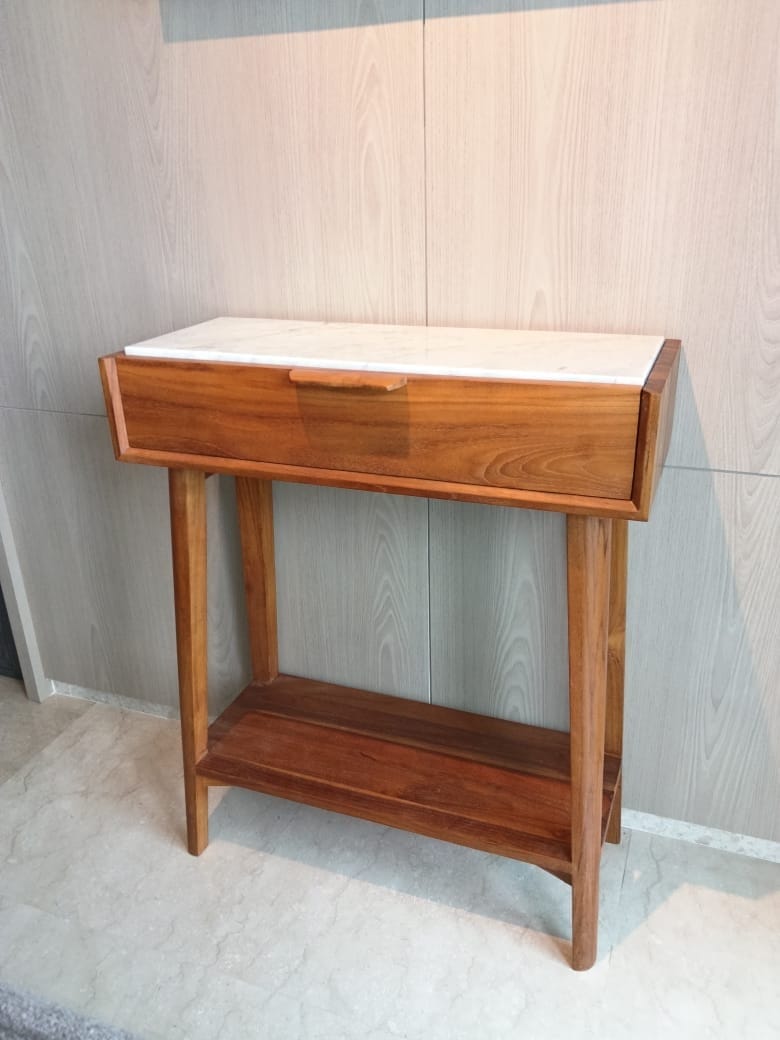 Customer photo review of Teak Wood & Marble Console Table