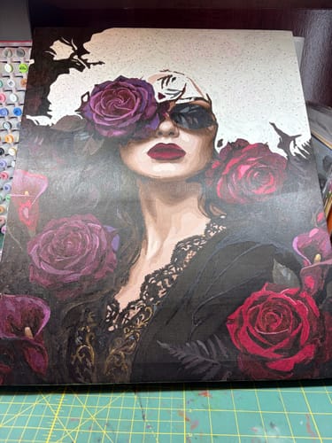 Customer photo review of Woman Crowned Purple Roses