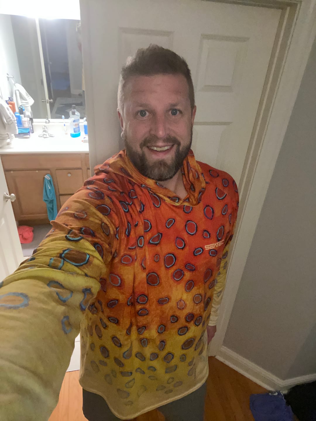 Customer photo review of Blue Ringed Sport Tec Hooded Long Sleeve – Men's