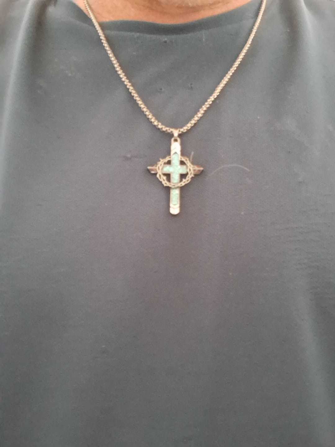 Customer photo review of Christianartworkshop Thorn-Wrapped Inlaid Cross Pendant Necklace: A Symbol of Christ’s Sacrificial Love