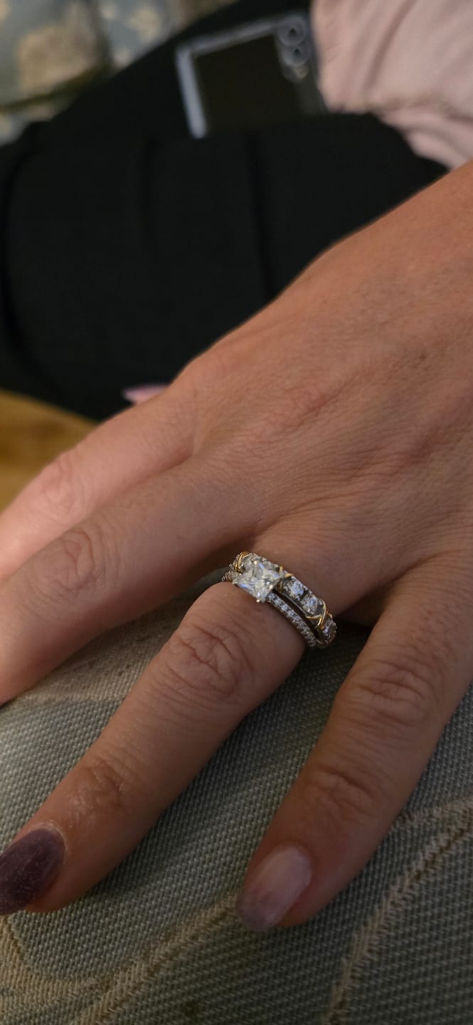 Customer photo review of White Gold 3ct Moissanite Golden Kisses Eternity Dazzle Ring