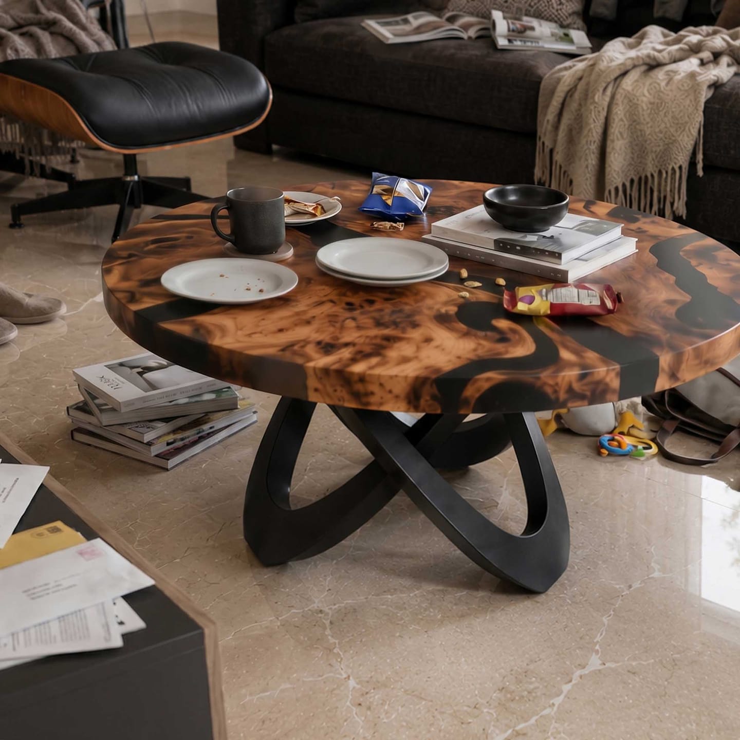 Customer photo review of Coffee Table 41" Round Farmhouse Style for Modern Living Rooms - 103 Looper