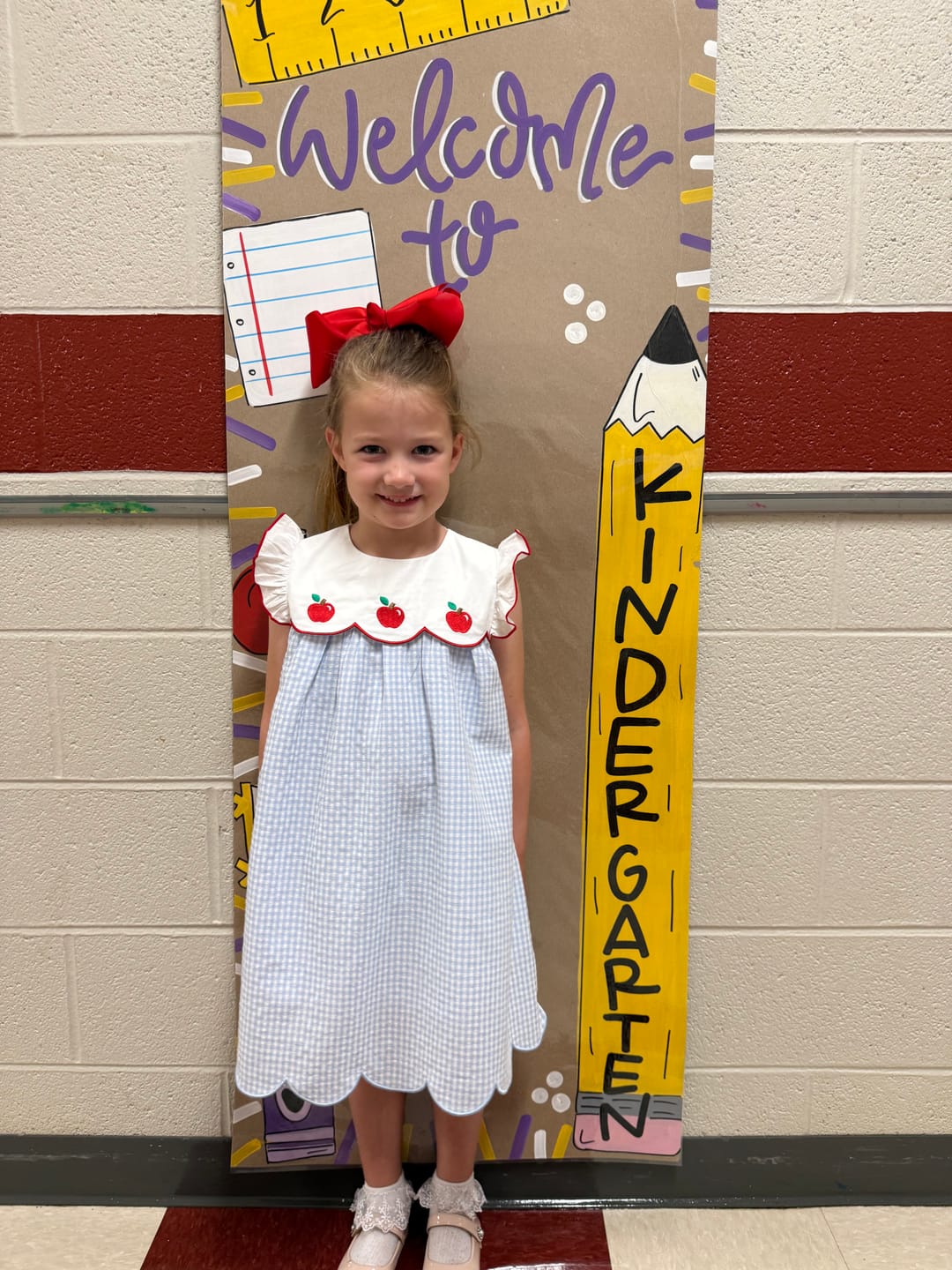 Customer photo review of Apple Scalloped Light Blue Gingham Amelia Dress
