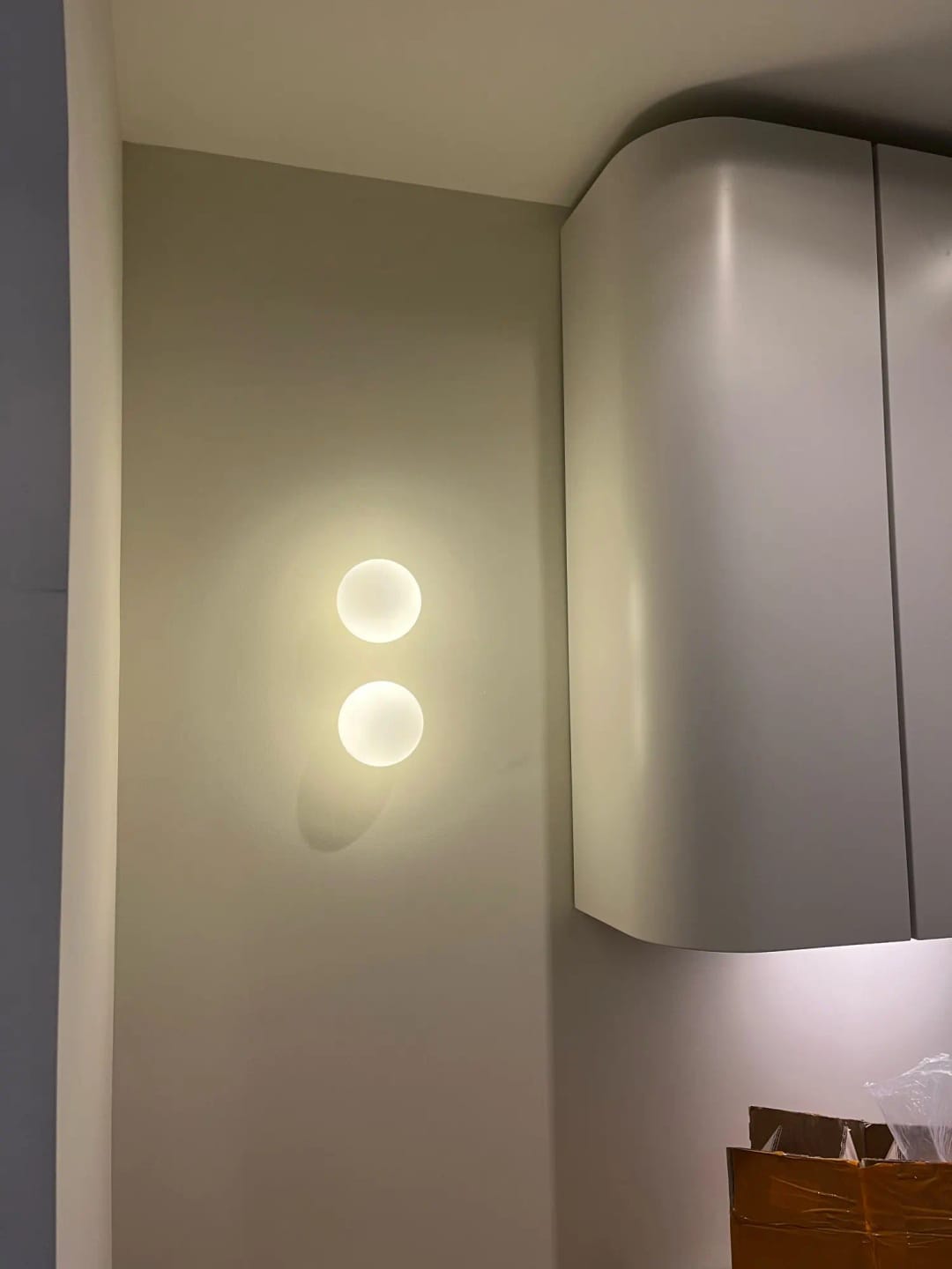 Customer photo review of Round Frosted Glass Wall Light, Single-LED Globe Fixture, Metal Base