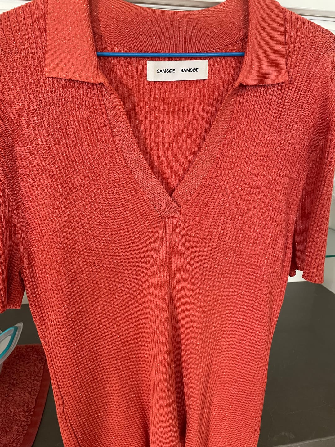 Customer photo review of Samsoe Tangerine Shimmering Rib Knit Top Size M