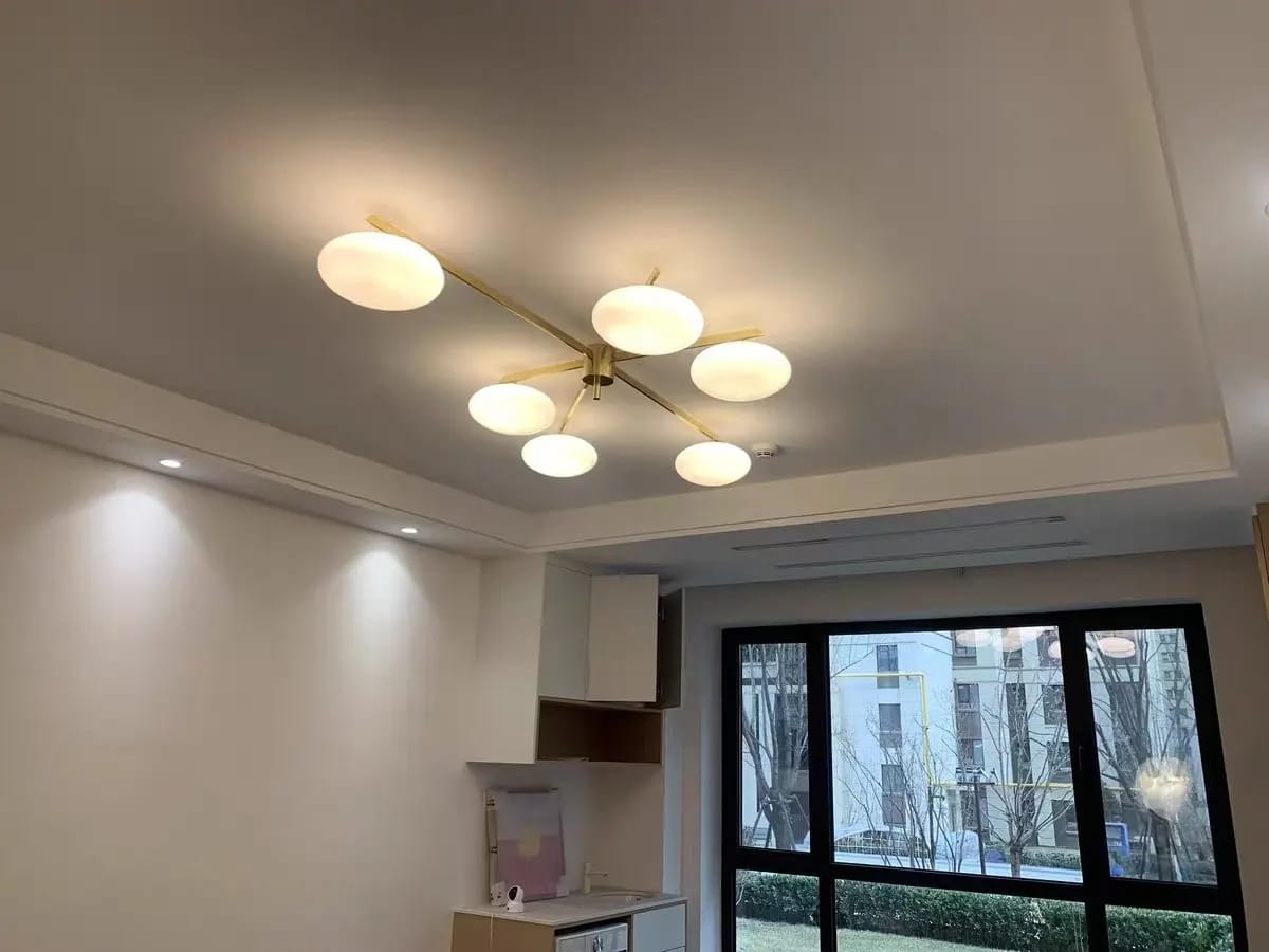 Customer photo review of Ceiling Light, Jasper Brass Sputnik, White Glass Oval Shades, G9, Low Profile