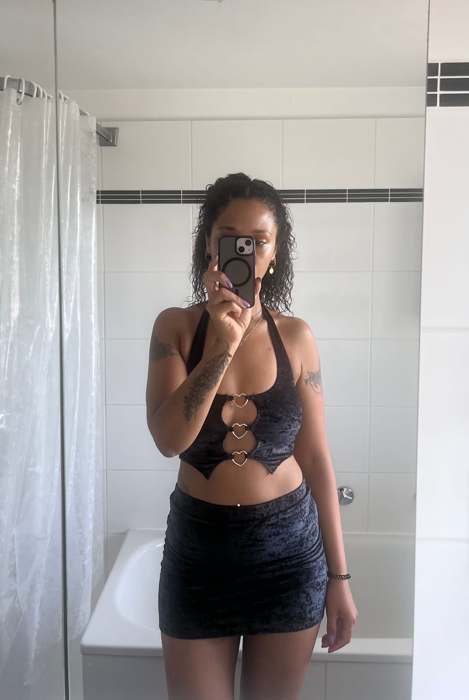 Customer photo review of Obsidian Muse Triple Ring Halter Top - Black Velvet