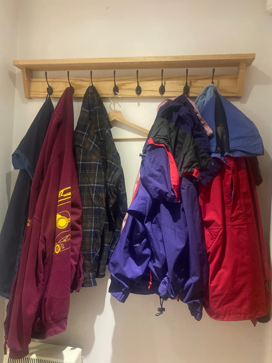 Customer photo review of Solid Oak Coat Rack With Storage Shelf