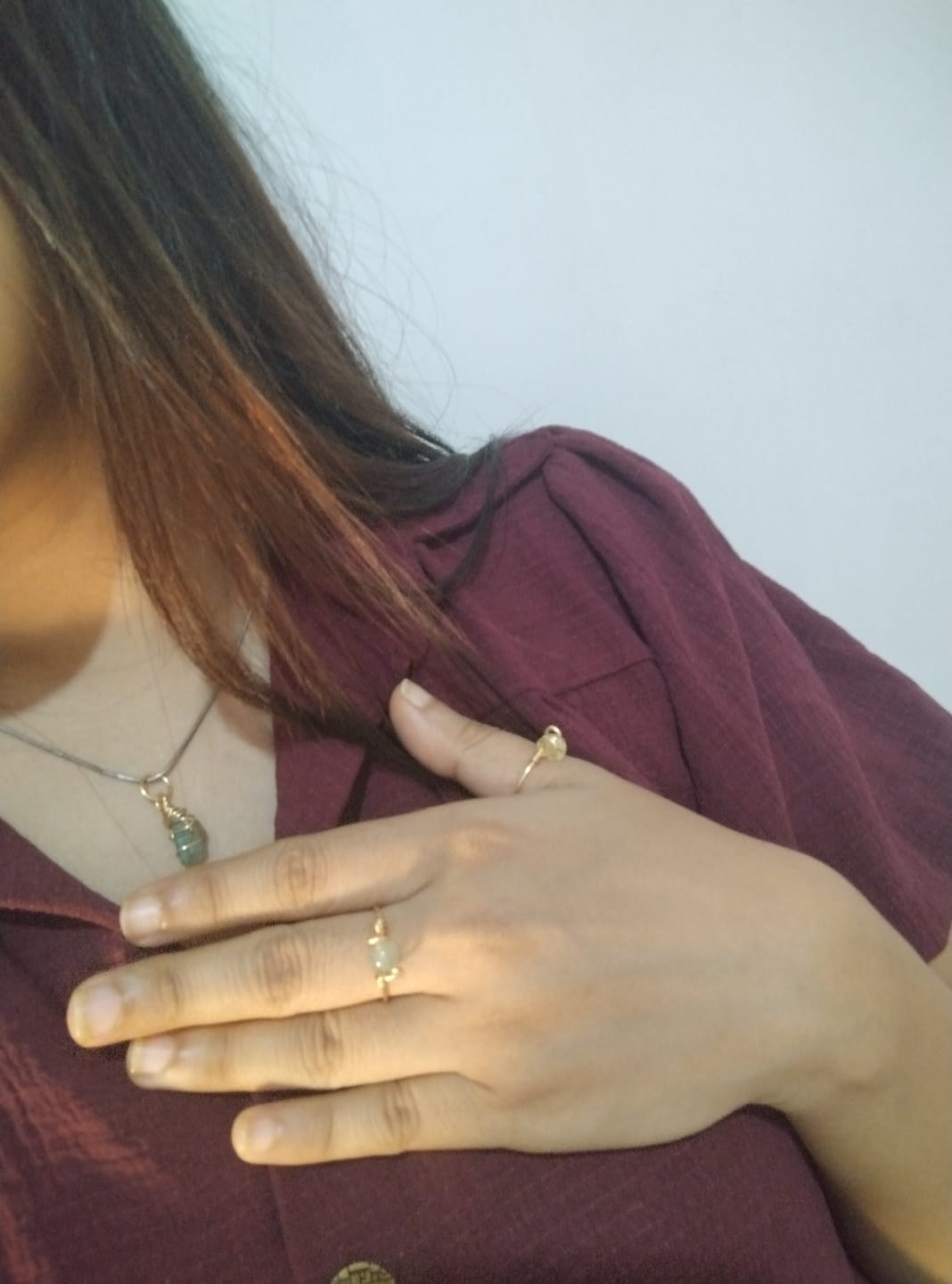 Customer photo review of Dainty Round Green Aventurine Ring