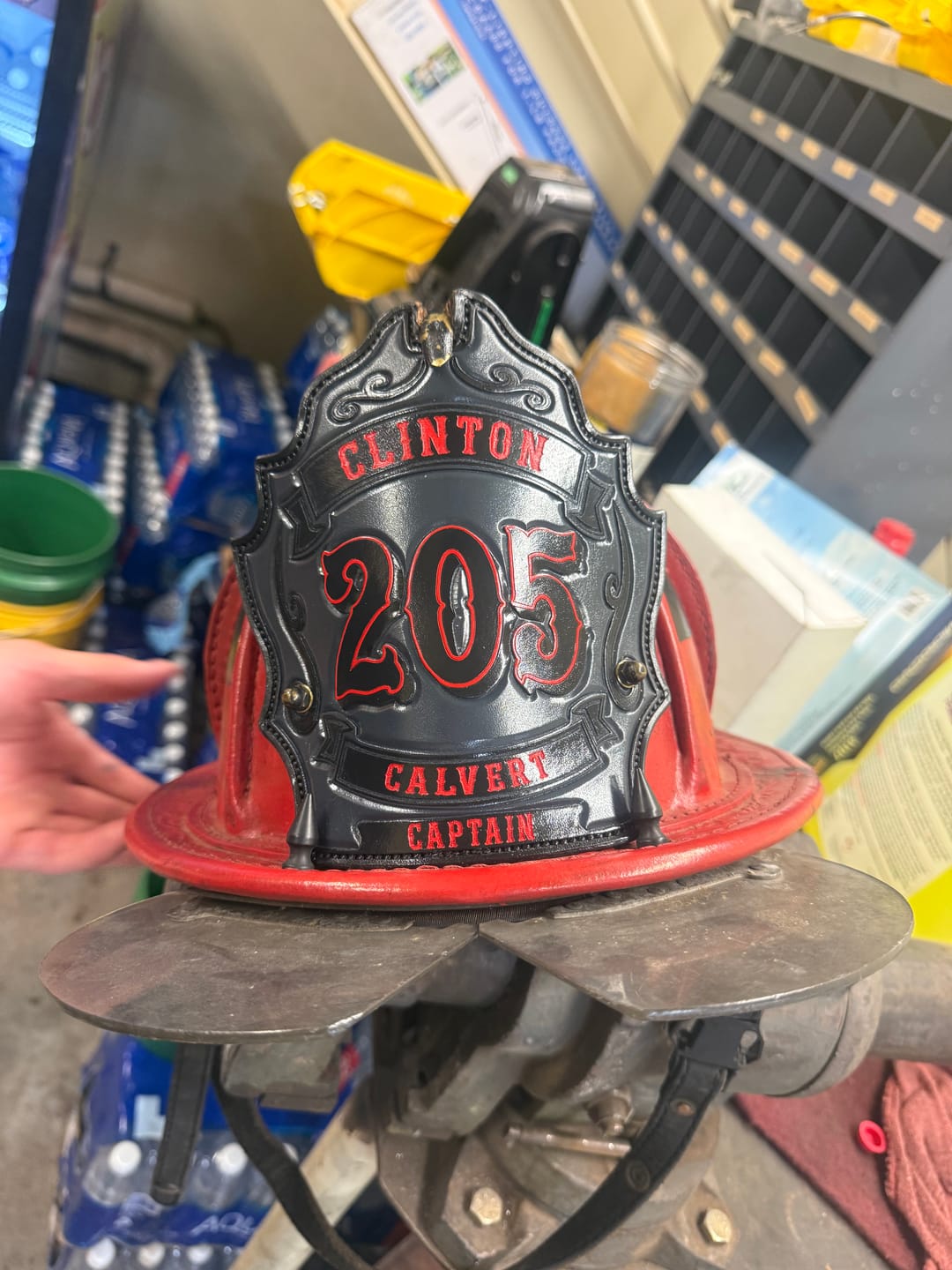 Customer photo review of Smoke Eater Leather Firefighter Helmet Shield