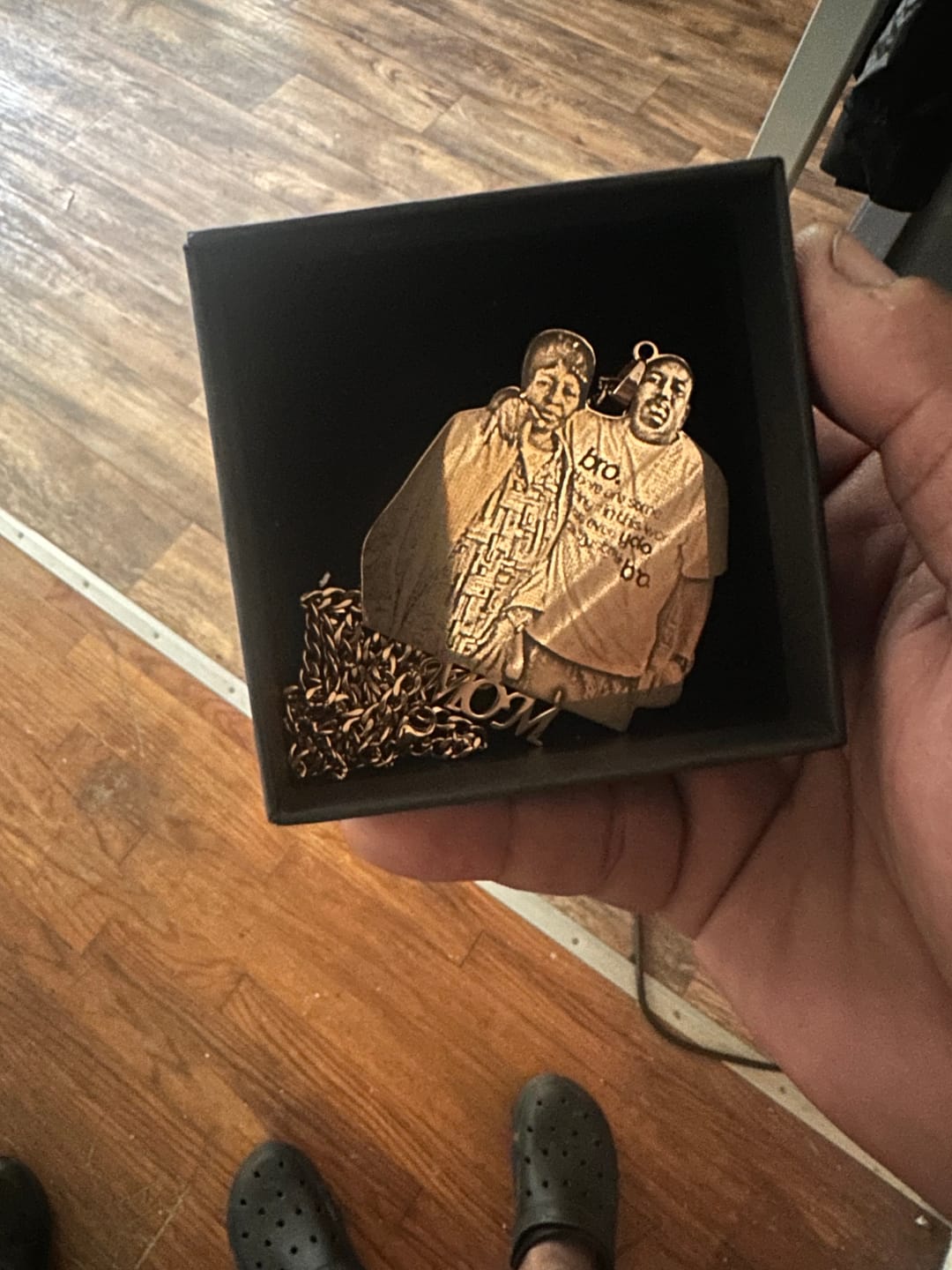 Customer photo review of Custom Photo Engraved Pendant Necklace