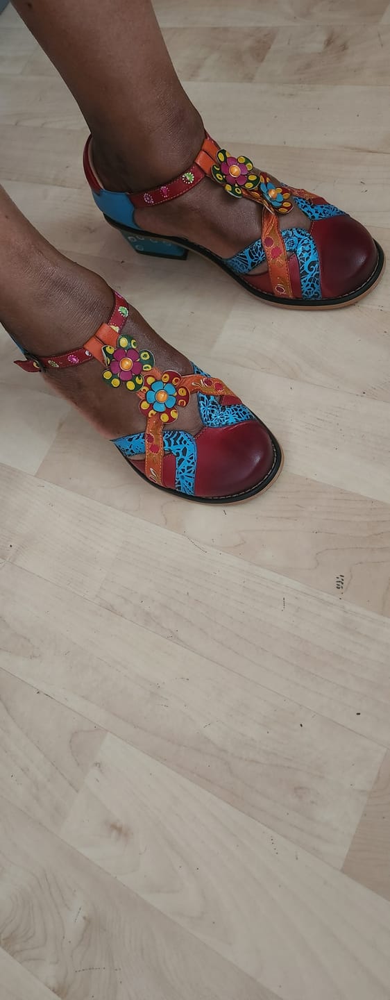 Customer photo review of Hand Painted Genuine Leather Handmade Pattern Sandals