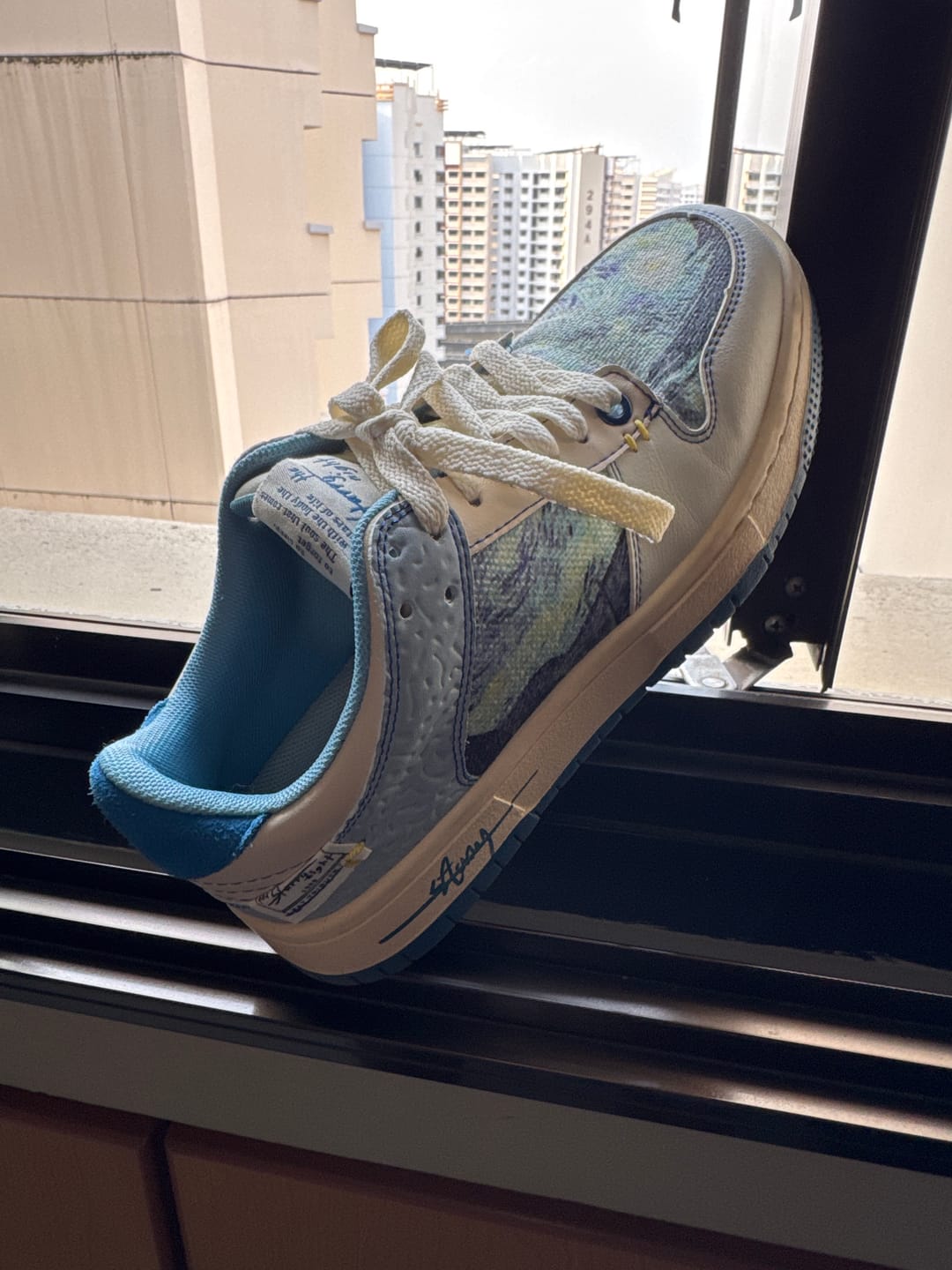 Customer photo review of Van Gogh Starry Night inspired sneakers