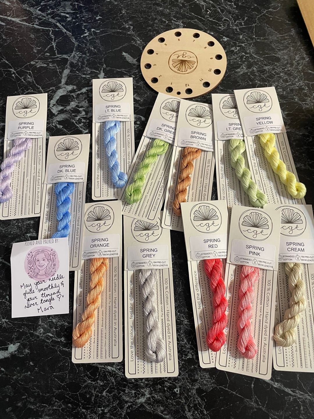 Customer photo review of Hand-Dyed Rainbow Embroidery Thread Spring Pack with Timber Keeper