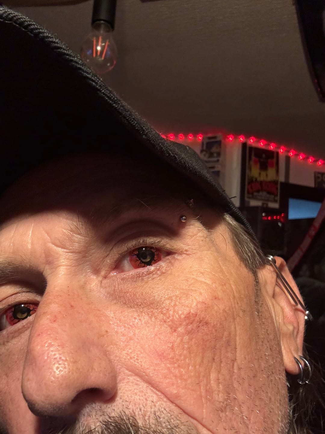 Customer photo review of Halloween Scary Blood Eyes Red Colored Contact Lenses