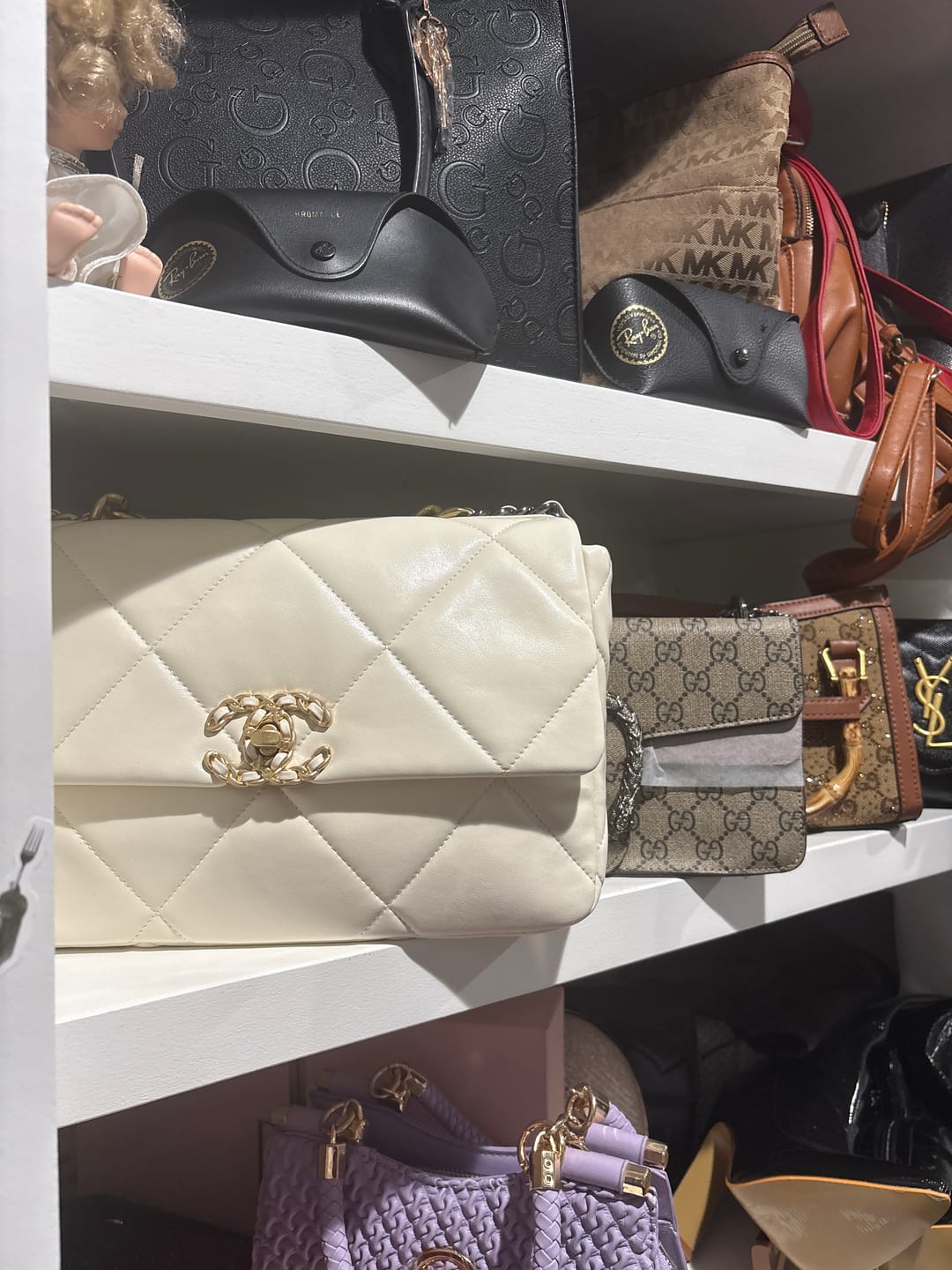 Customer photo review of Chanel 19 Large Handbag Lambskin Gold AS1161 White