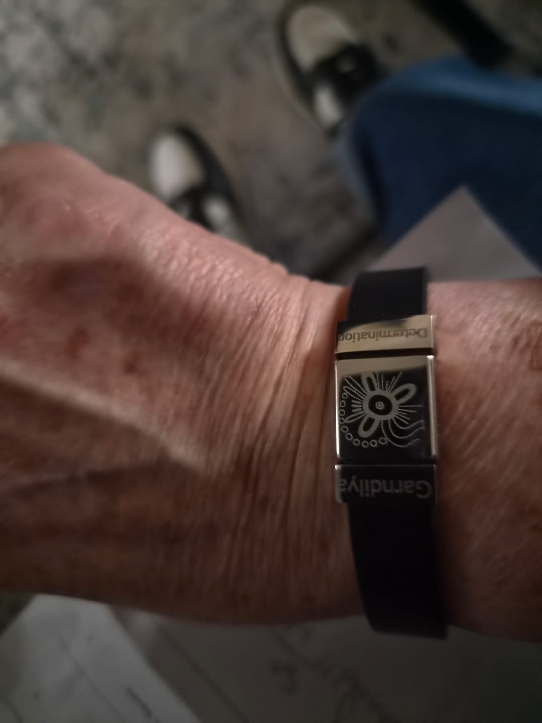 Customer photo review of The Story Bracelet — Personalised Aboriginal Art Leather Bracelet