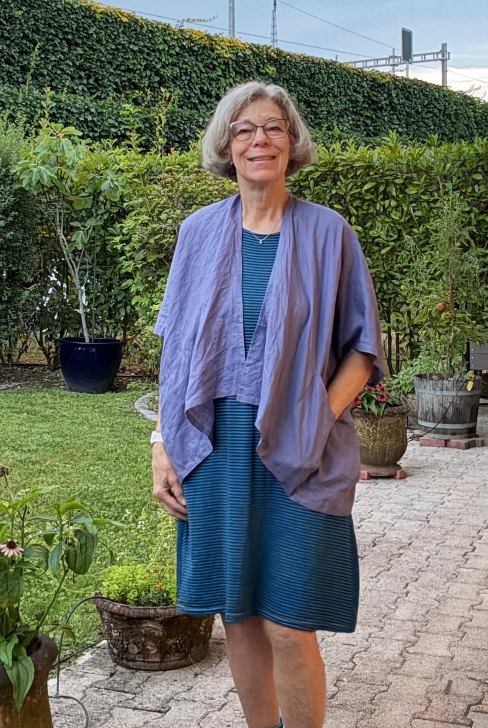 Customer photo review of NEW! Petite LINEN Kimono Misty Lilac