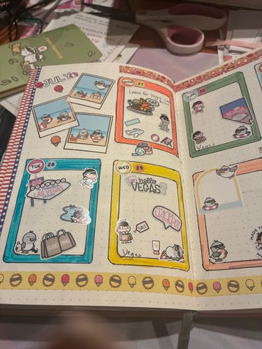 Customer's Hello Las Vegas Planner Stickers used to decorate a bullet journal spread with themed, colorful icons.