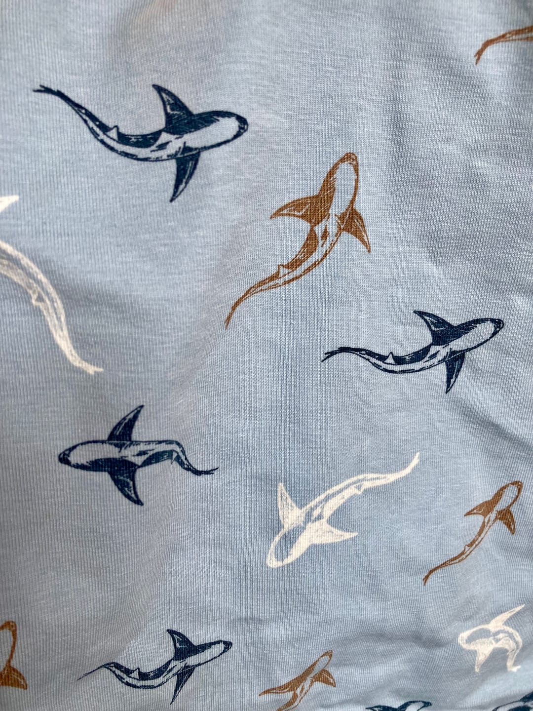 Customer photo review of Shark Swim on Blue Cotton Jersey Fabric