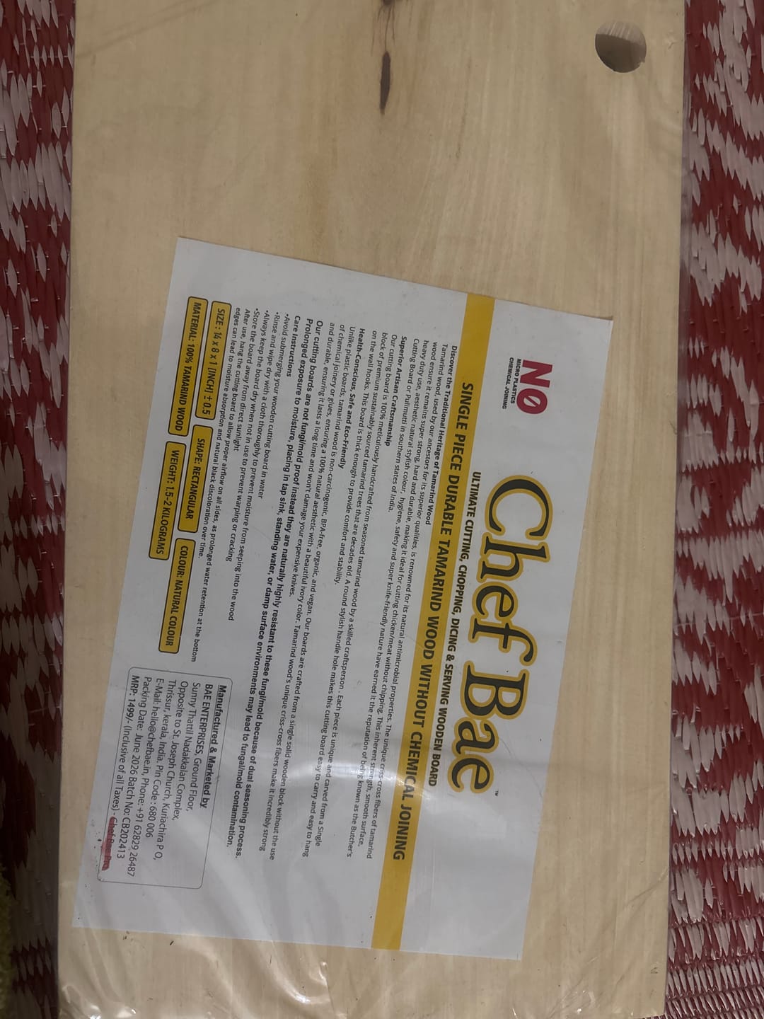 Customer photo review of Chef Bae Classic - Tamarind Wood High Density Cutting Board