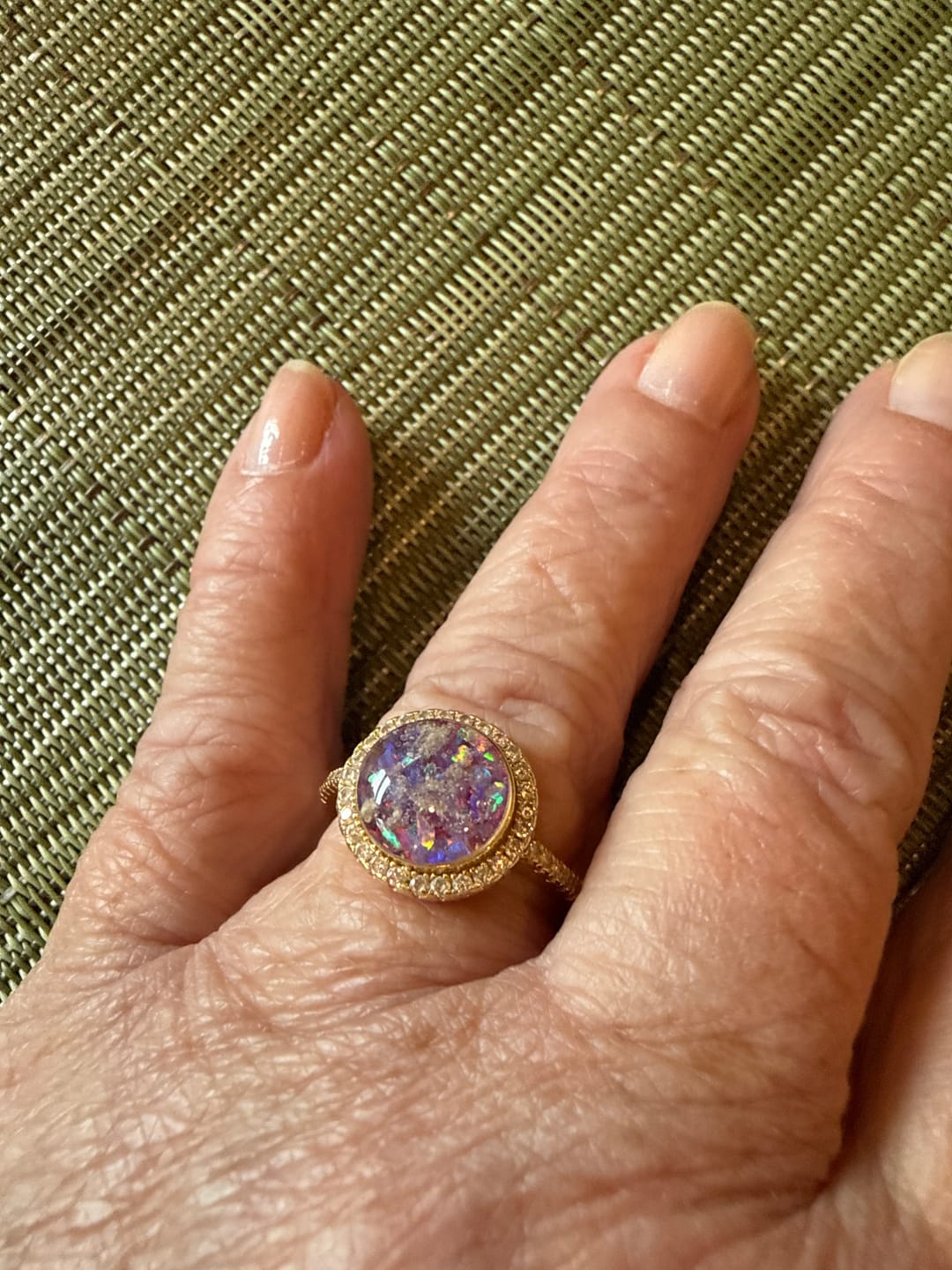 Customer photo review of Bedazzled Circle Opal Cremation Ring