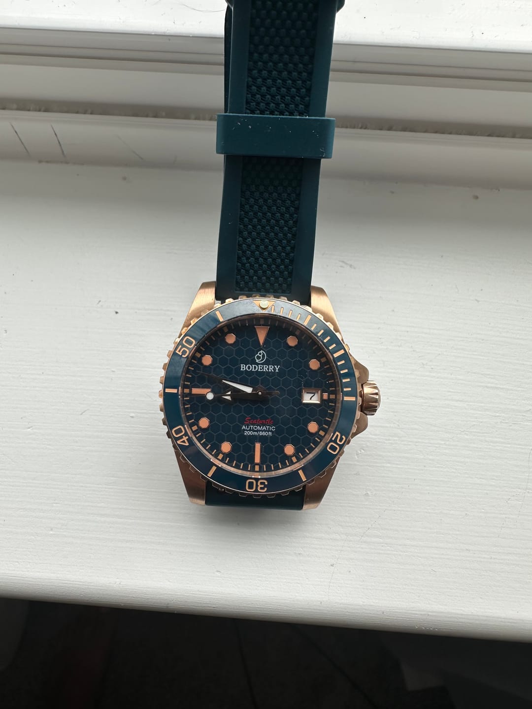 Customer photo review of SEATURTLE.OCEAN(BRONZE) - Automatic Bronze Diver Watch | Sea Blue/FKM Rubber