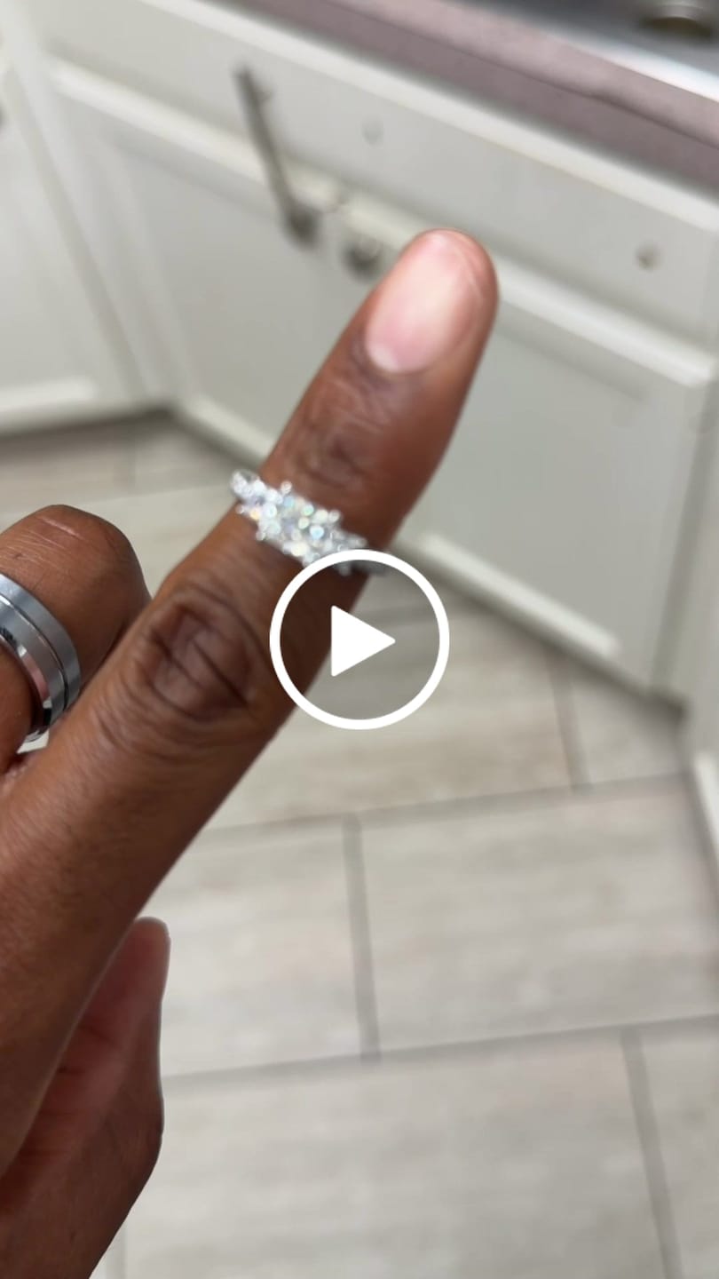 Customer video review of Three Stone Princess Cut Moissanite Pavé Set Engagement Ring